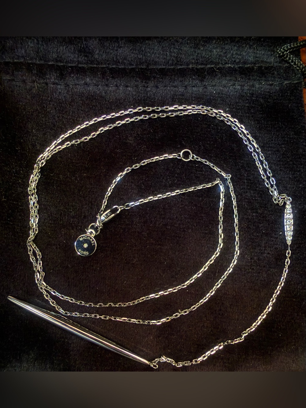 Michael Kors Silver Tone Long Y Bar Necklace